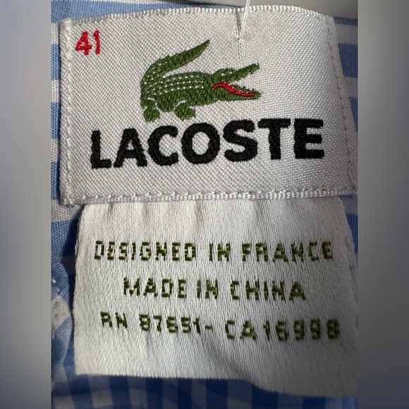 LACOSTE blue and white collared long sleeve button up dress shirt (EU 41) - Picture 4 of 5